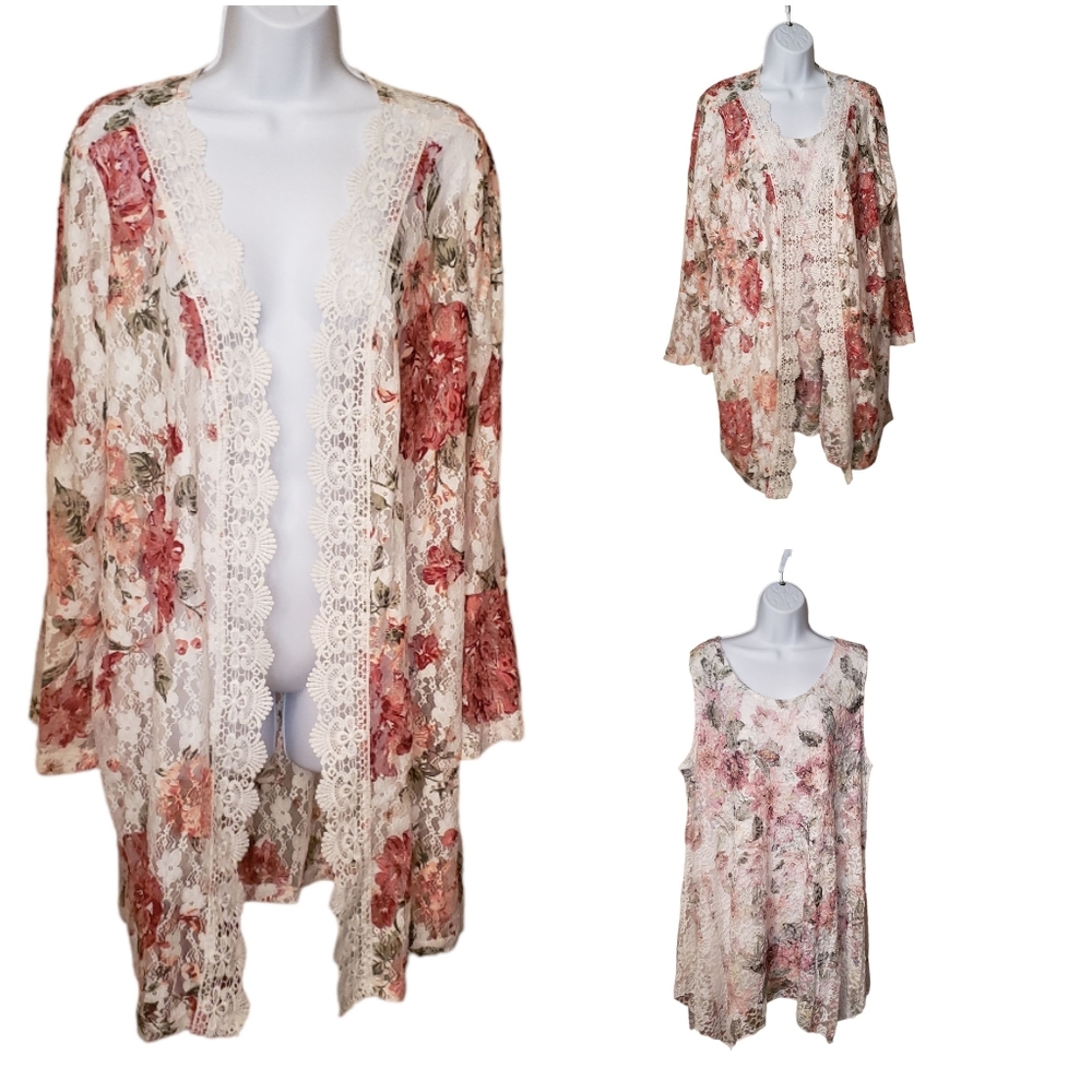 NWT FULL CIRCLE TRENDS lacy rose cardigan topper